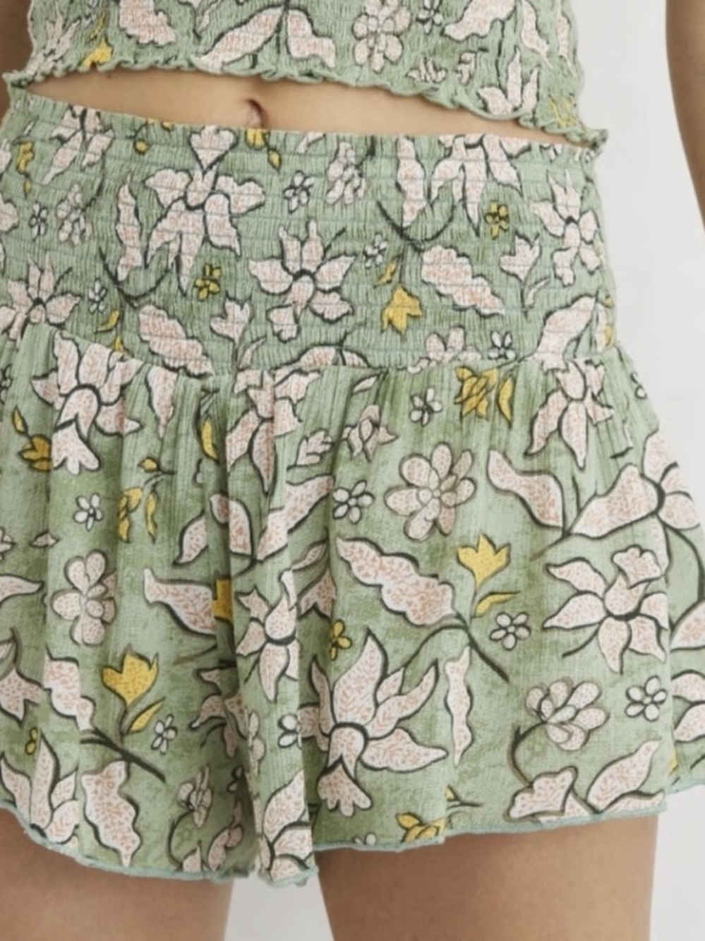 Aerie Floral Smocked High-Waist Shorts